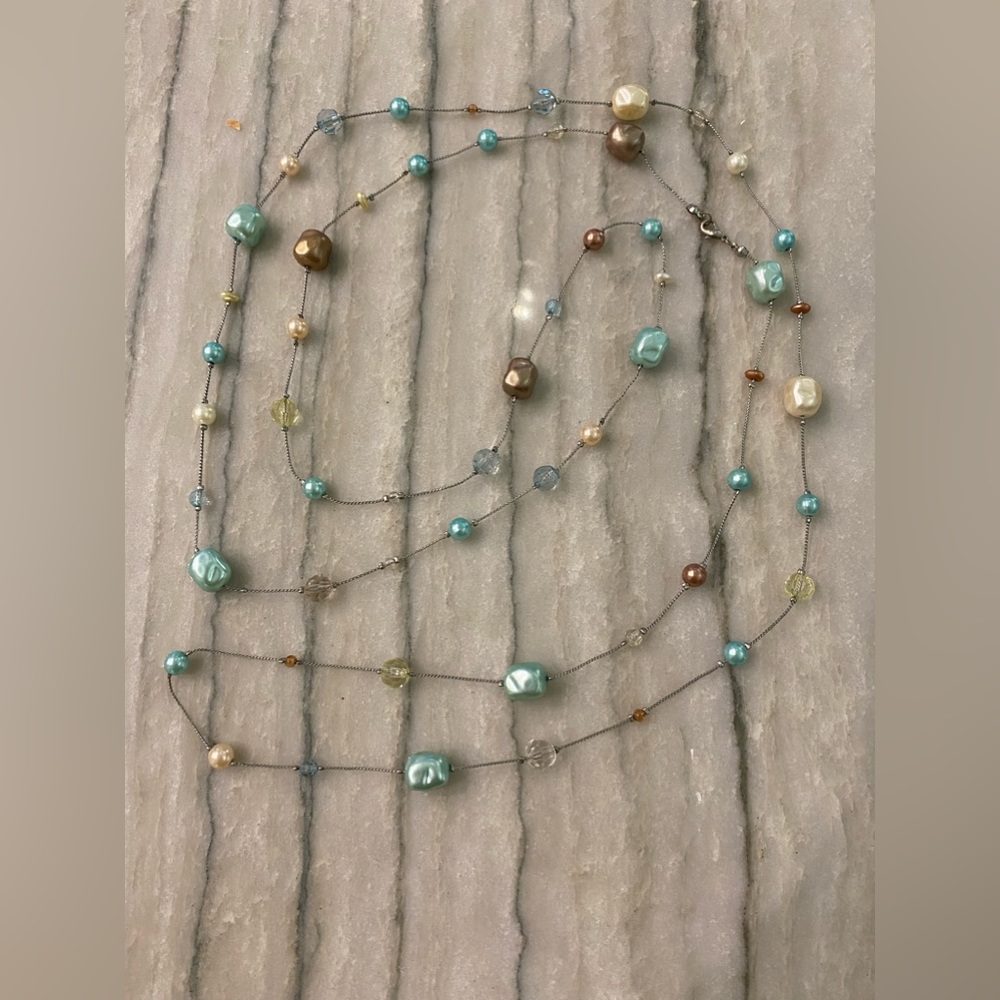 Long Necklace in in sea foam and mocha brown